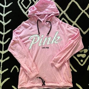 VS Pink Hooded Long Sleeve Tee Shirt